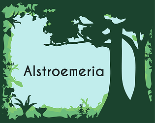 Green trees on a turquoise background. Alstroemeria, the title of the game, is displayed.